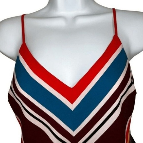 EXPRESS Flirty Rainbow  Chevron Print‎ Slip Mini Dress Lined NWT $60 Size XS - Picture 3 of 8